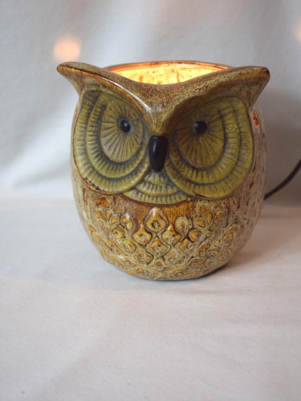 Vintage Intertek 6 Inch Ceramic Owl Lamp Night Light Wax Warmer